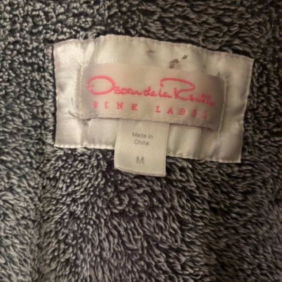 Oscar de la Renta Women's M Pale Gray Plush Long Robe 45" Long Sleeve Self Tie - Picture 2 of 11